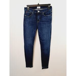 Hudson Women's Dark Wash Raw Hem Jeans In Size 27 Krista Crop Low Rise